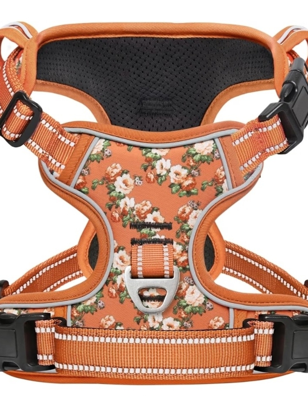 Timos Dog Harness Medium Sized, Quick Release 3 Buckles, Flower Orange